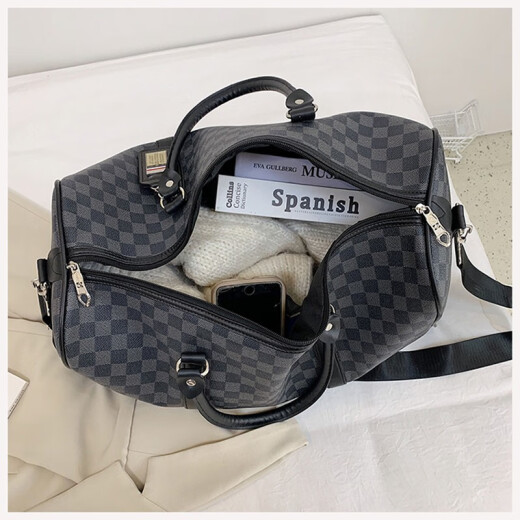 Xuanyan travel bag for men and women large capacity short-distance travel business trip luggage bag trendy black plaid handbag shoulder bag plaid hand luggage bag [black plaid large size]