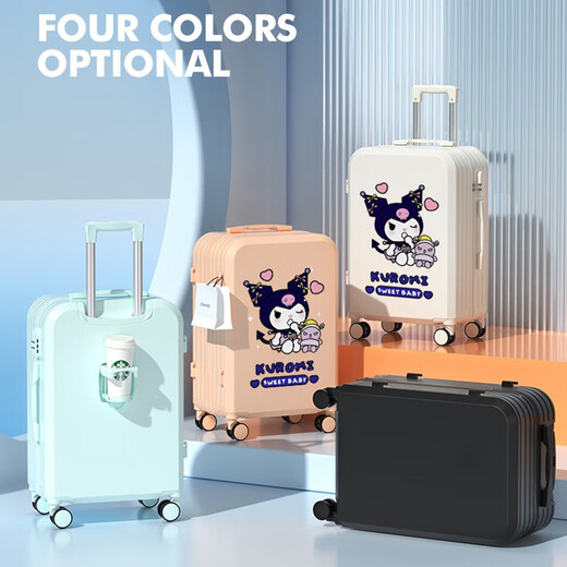 Suitcase for women cartoon high-value student suitcase children's password trolley case men large capacity multi-functional suitcase 718 Mint Green-Yugui Dog B 24 inches (folding cup holder + sticker)