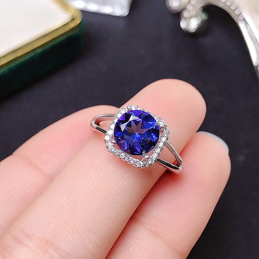 Zhimo (ZHIMO) Tanzanite blue topaz fashion ring silver inlaid topaz living ring birthday gift for wife or girlfriend 92