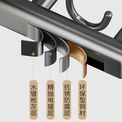 Moenbo towel rack full copper folding bath towel rack bathroom hole-free towel towel storage rack bathroom bathroom bathroom pendant 702 copper gun ash folding bath towel rack 70cm-double rod