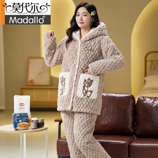 Modal Pyjamas für Frauen im Winter Korallenmerze Samt dreischichtiger Baumwolljacke verdickter Samtanzug Flanell warme große Home-Kleidung 6624 m (80-100jin [Jin ist gleich 0,5 kg])
