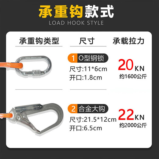 Five-point safety belt, high-altitude anti-fall double hooks, outdoor construction, high-altitude air-conditioning anti-fall double rope construction site safety belt, new national standard, quick plug-in strap + single large hook 2 meters