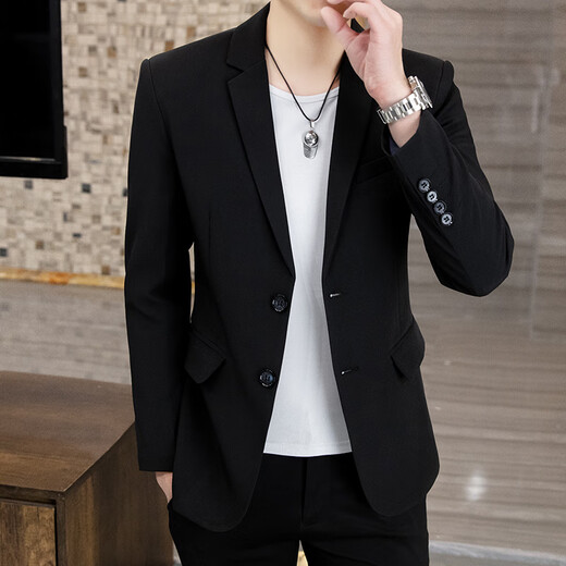 Playboy suit jacket men's Korean version slim fit no-iron business casual suit spring new host large size suit men's two-button black 2XL