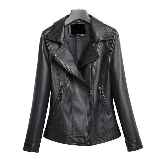 Zongchun Genuine Leather Jacket Women's Short Genuine Leather Jacket Spring and Autumn New Korean Style Versatile Lambskin Jacket Short Slim Motorcycle Jacket Black 3XL