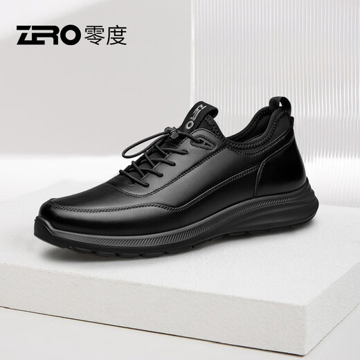 Zero Men's Sports Shoes New Genuine Leather Lightweight Business Soft Sole Versatile Lace-Free Outdoor Black Casual Shoes Black 42 (260mm)