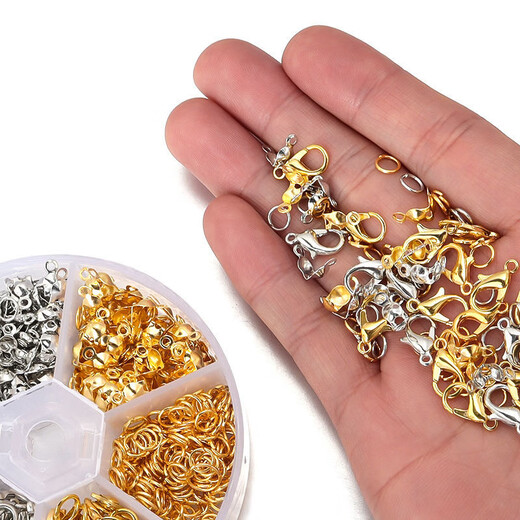 Beautiful beading tool box DIY making bracelet necklace materials jewelry accessories 6 grid lobster clasp opening circle buckle silver + gold + tool 3-piece set