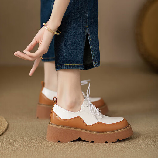 XMXE Brand Fashion Slaafers Damen 2025 Herbst Neue Mode dick-löst dick-löst-verstärkte Lederschuhe farbblockierende vielseitige Single-Schuhe für Frauen Grün 35