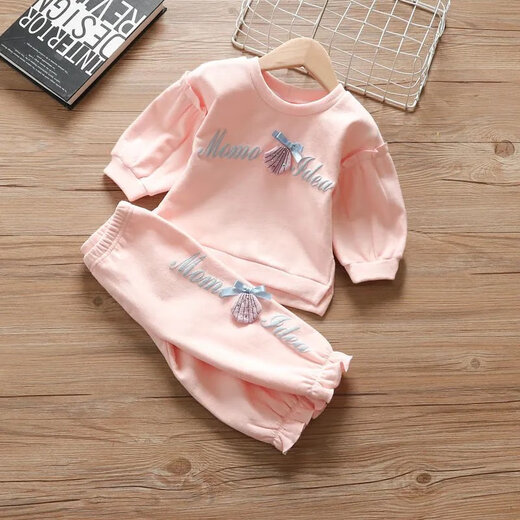 Disney (Disney) 2025 new children's spring and autumn sweatshirt two-piece set girls fashionable sportswear outfit baby girl spring suit pink 100