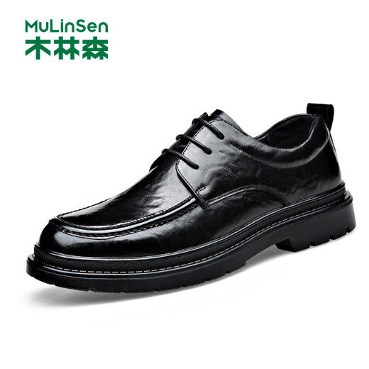木林森（MULINSEN）皮鞋男商务正装婚礼鞋厚底青年系带休闲男鞋 R22033