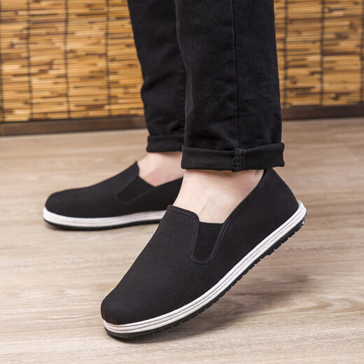 Red and green century-old Beijing cloth shoes men's traditional cloth shoes with mille-layer soles black breathable soft sole one-step dad shoes lightweight work shoes online rubber black sole 44 (recommended to buy 1 size larger)