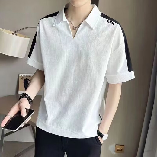 Tin Yuan linen short-sleeved T-shirt for men's summer thin Chinese style ice silk quick-drying white Tang. V-neck short-sleeved men's t-shirt 681 linen short-sleeved black L 165