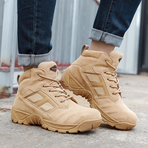 DRUNROCKS Junlok light anti-sting tactical boots D12013 outdoor hiking shoes wear-resistant and breathable mid-top tactical training shoes Desert color 43