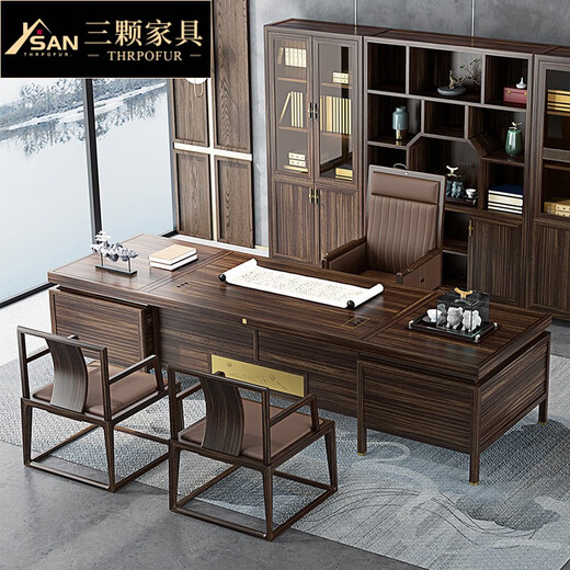 Sanko Furniture Black gold boss desk office desk and chair combination new Chinese style solid wood executive desk CEO desk high-end and elegant 2.2m desk deposit