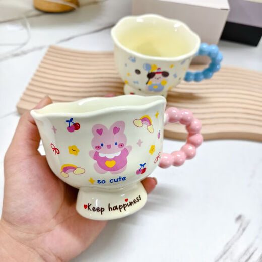 Cute cartoon ins mug, high-looking mug, ceramic couple water cup, birthday gift for girls, souvenir, blue cute puppy, single cup