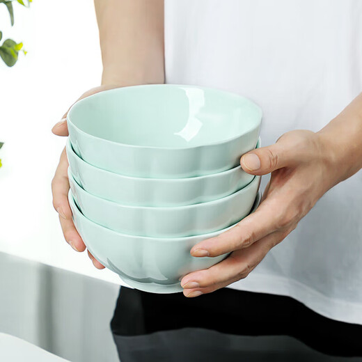 Tao Xianghui ceramic noodle bowl household microwave large rice bowl soup bowl 4 shadow celadon 6-inch Jingdezhen instant noodle bowl set