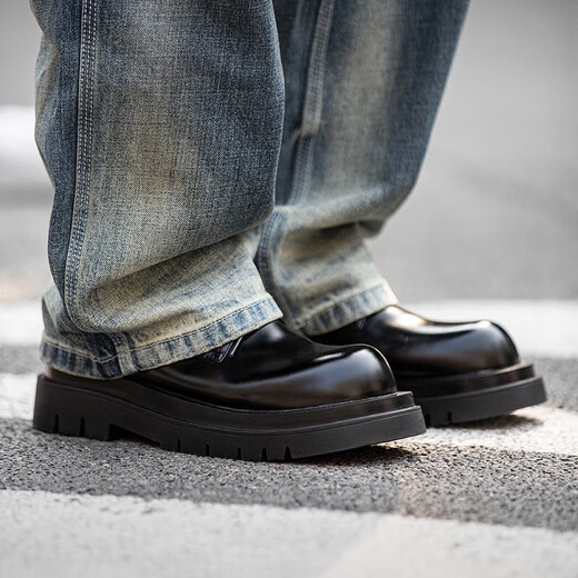 Mr. A. Derby Schuhe Herren Low Top Martin Boots Britisch -Stil Runde Zehen große Zehenschuhe Schwarze Arbeitspeakschuhe Dicke Sohle lässige Lederschuhe Mra Gloss Black 41 Herrengröße