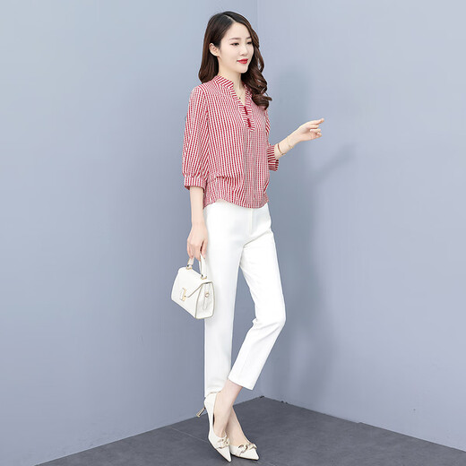 Sibaishe 2026 Spring and Summer New Women's Fashion Contrast Color Striped Slit Shirt