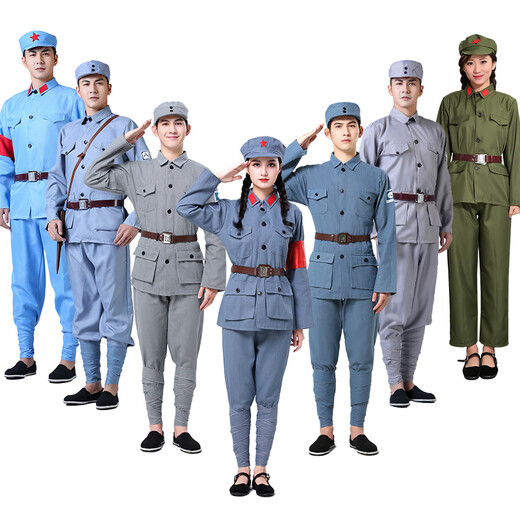 Die achte Route der achten Route der achten Route der Baumwoll- und Leinen der achten Route der Little Red Army Adult Children's Bühnendrama New Fourth Armee Chors Performance China Gray achte Route Armee 5-teilige 170 cm (115-145jin [Jin Equals gleichen 0,5 kg]))