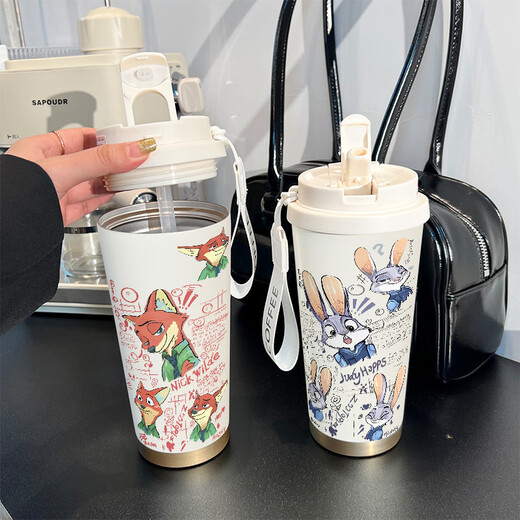Judynik Thermos Straw Beber Beber Beber Capacidad Gran capacidad Car Portable Estudiantes Masculinos y Femeninos para ir a la Copa de la Escuela BXAB6626 Oficial Judy Judy SCECREE INDERIOR BARCO-520 ml con cordón