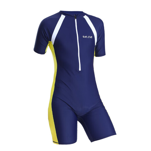 Zailu youth one-piece boxer swimsuit training quick-drying boys' primary school students fat children's swimsuit navy + swimming cap + earplugs nose clip L L35-40Jin Jin is equal to about 0.5 kg