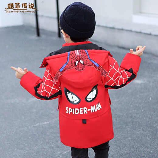 Crayon Legend Children's Clothes Boys' Jackets Winter Clothes Children's Cotton Clothes Thickened Baby Boys' Spring Festival New Year's New Clothes Spider-Man Winter Warm Cotton Jackets for Older Children 2-14 Years Old Boys Red Size 110 Recommended Height 95-105cm