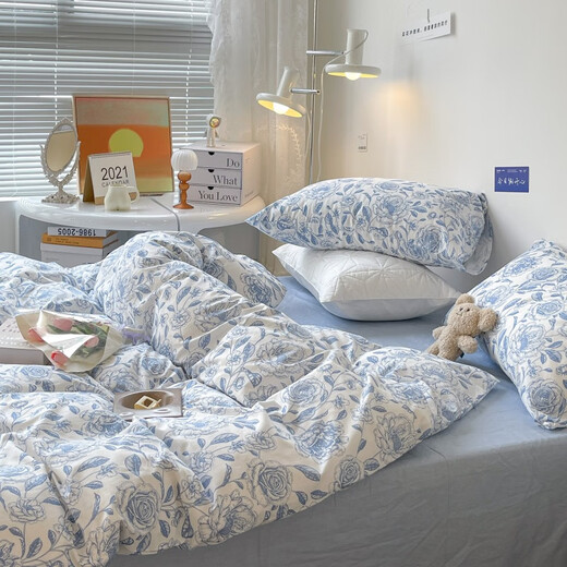 Youke Life, Simple Hand-painted Four-Piece Set, Colorful Ink Splash, 1.8m Fittings Style Four-Piece Set (Quilt Cover 200*230cm)