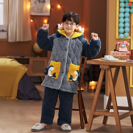 YouGang Children's Pyjamas Jungen im Herbst und Winter verdickte Koralle Samt dreischichtige Baumwolljacke Flanell Baby Home Kleidung LDR9922 Baumwoll Pikachu 120 cm (12 Größen empfohlene Höhe 115-125)