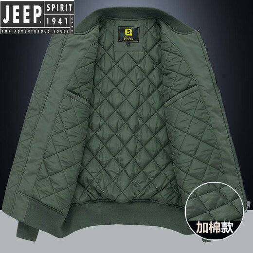 JEEP SPIRIT Pilot Cotton Jacket Men's Autumn and Winter Cotton Thickened Work Jacket Loose Trendy Casual Large Size Baseball Army Green XL