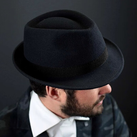 Ofandi Top-Hut Herbst und Winter Little British Gentleman Hut Pure Woll Casual Tweed Filz Hut mit kleinem Rand mittleren Alters und älteren Jazz-Hut klassisches schwarzes XL (60-62 cm geeignet für einen extra großen Kopfumfang geeignet