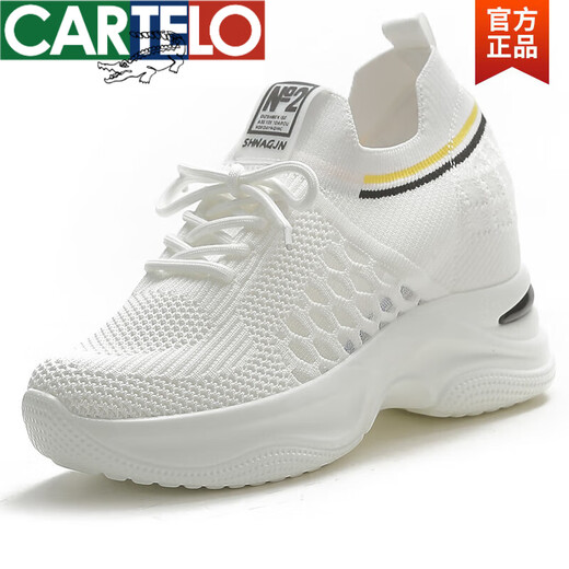 CARTELO CARTELO Inner Heightening White Shoes Women's 8cm Summer Mesh Breathable Thick Sole High Heel Casual Shoes Women's Sports Shoes White 35