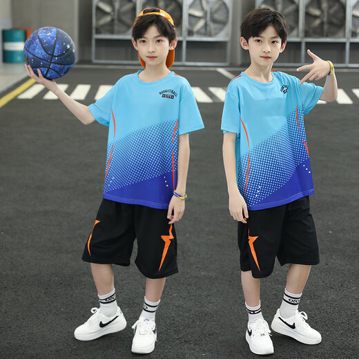 京噶儿童篮球服夏季套装男童运动装中大童短袖两件套男孩训练服速干衣 9905红色 (正码) 120