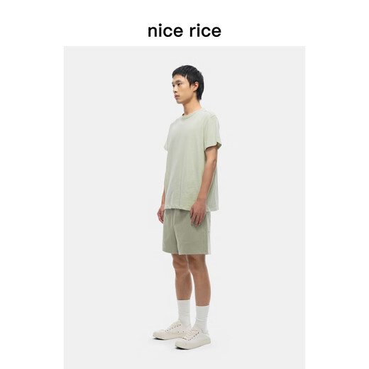 
nice rice, new spring and summer 385G all-cotton double yarn straight casual short hoodies NGX12046 gray-green (385G) S