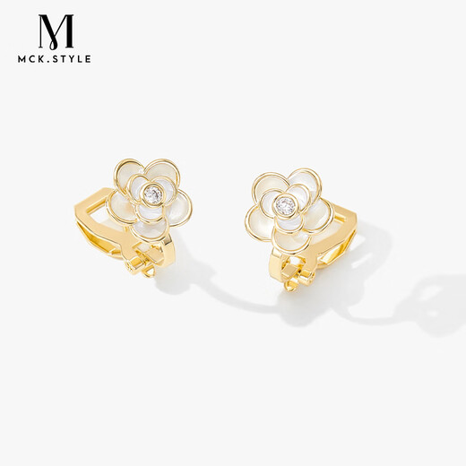Mck camellia ear clip without piercing female clip-on earrings small fragrant style earrings girlfriend Chinese Valentine's Day gift