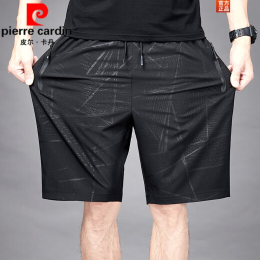 皮尔卡丹（pierre cardin）五分裤男士夏季冰丝薄款速干透气休闲宽松加大码运动短裤沙滩裤子 7029黑色 L 100-120斤