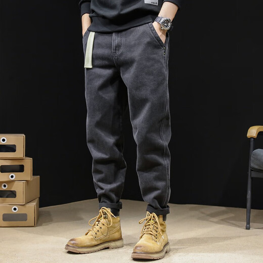 Berühmte schwarze Jeans Männer losen lässigen Harem Hosen Herren-Hosen Jungen große Sommer trendige lange Hose Black 36 [170-185jin [Jin gleich 0,5 kg]]]