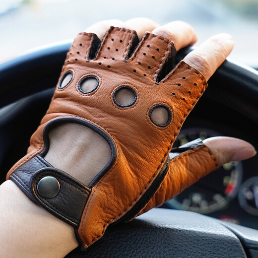 Lootis NOOLDERS men's half-finger retro driving deerskin gloves retro motorcycle riding driving gloves half thin camel L size