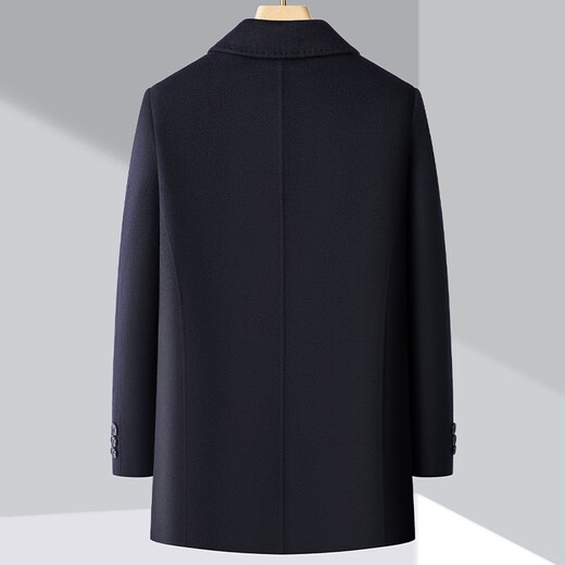 恒源祥双面呢羊毛呢子大衣男士中长款冬季可脱卸羽绒内胆羊绒翻领外套男 Y2316藏青色(可拆卸鹅绒内胆) M 170码-适合体重100-120斤