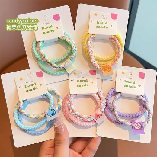 Children's Candy Color Rubber Band High Elasticity and Durable Hair Tie Cute and Doesn't Hurt Hair Hair Tie 2024 New High-Looking Hair Tie Candy Color Rubber Band-Pink-Mixed Pack-3 PCs