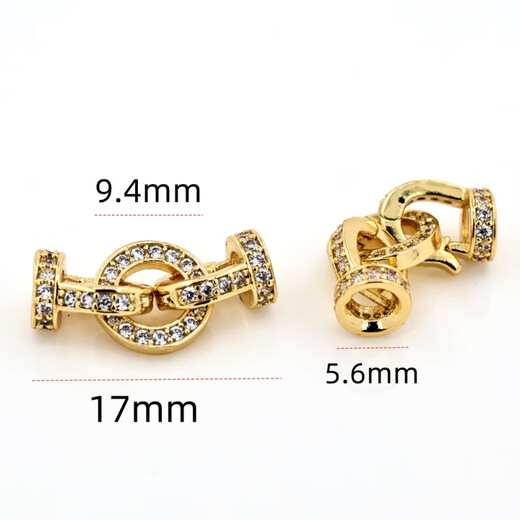 Fat Donglai's same style 18k pearl necklace buckle head covered with gold and diamond round buckle bracelet buckle diy handmade beading connection yellow l gold 1 piece