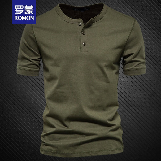 ROMON summer henley shirt men's t-shirt heavyweight cotton American half-sleeved open collar short-sleeved tough guy tops men's bottoming shirt white L 145-160Jin Jin equals 0.5 kg