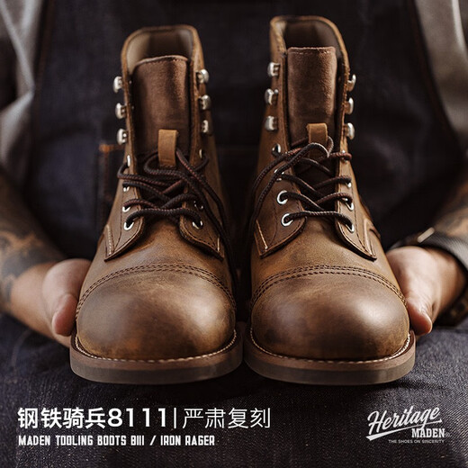 Madens Top -Layer 8111 Arbeitsstiefel Herrenschuhe echtes Leder Amerikaner Retro Outdoor Fallschirmjäger Stiefel Vintage Motorradstiefel Martin Boots Bienenwachs Farbe Madens Arbeitstiefel 41