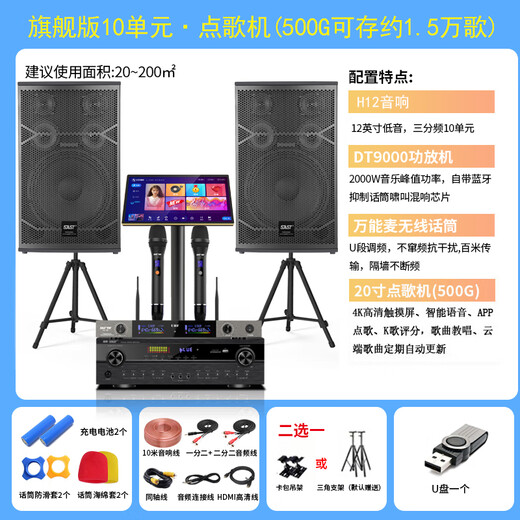 先科家庭ktv音响套装点歌机卡拉ok点唱一体机全套会议室家用家庭影院K歌全套电视客厅专业唱歌组合音箱 专业12寸10单元+功放+充电话筒+500G点歌机