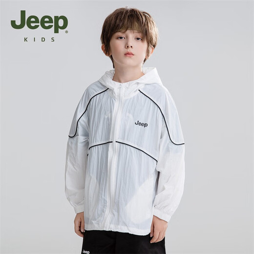 Jeep children's sun protection clothing 2025 summer new breathable skin clothing boys and girls sun protection clothing hooded thin jacket white 110 cm