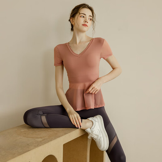 Sporn yoga clothing women's suit summer new short-sleeved thin fitness clothing loose large size professional Pilates sports suit pink top (with chest pad) + leg shaping trousers XXL (140-160Jin Jin equals 0.5 kg)