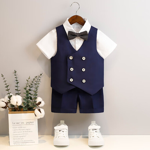 Bubble orange (BUBBLE ORANGE) children's dress summer short-sleeved boy suit suit vest handsome little boy's first birthday flower girl performance suit 5-piece set (shirt + horse short chest collar) size 130 (recommended weight 50-56 Jin [Jin equals 0.5 kg])