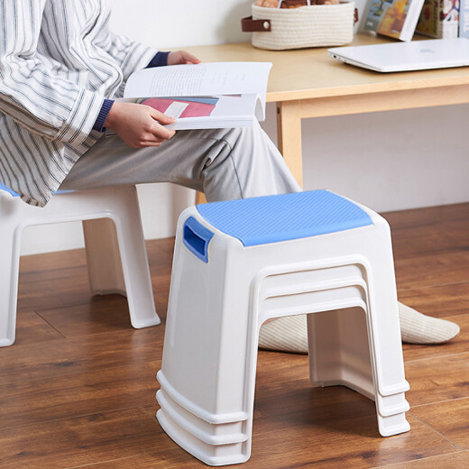 Haoer stool household small bench living room bedroom plastic stool creative foot pedal low stool with handle medium blue 1 pack