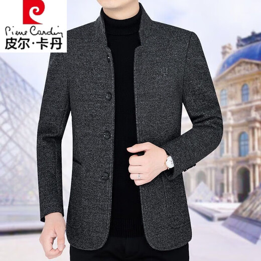 皮尔卡丹（pierre cardin）羊·毛呢外套男士毛呢秋冬季新款中年夹克休闲立领加厚中老爸爸装 浅卡 常规 L 建议100-115斤