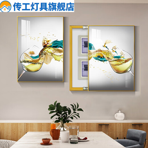 电表箱两联装饰画餐厅现代简约配电箱开关盒遮挡挂画轻奢高档多媒 15838/15839 60*80左推拉/金框（可联系客服备