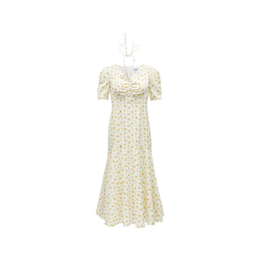 Veromoda Kleid 2024 Frühjahr neue Fünf-Cent-Ärmeln Schlanker Temperament Print Holiday Style S85 White 160/80a/S