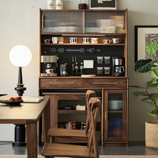 Erji wood made of North American black walnut sideboard solid wood high-end storage cabinet can be embedded in the dining table living room multi-functional tea cabinet Convenience sideboard 1.2m North American black walnut